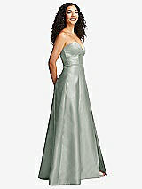 Side View Thumbnail - Willow Green Strapless Bustier A-Line Satin Gown with Front Slit