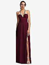 Front View Thumbnail - Cabernet Plunging V-Neck Criss Cross Strap Back Maxi Dress