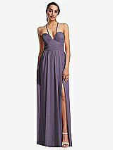 Front View Thumbnail - Lavender Plunging V-Neck Criss Cross Strap Back Maxi Dress