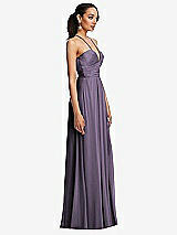 Side View Thumbnail - Lavender Plunging V-Neck Criss Cross Strap Back Maxi Dress