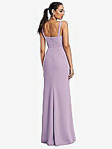 Rear View Thumbnail - Pale Purple Cowl-Neck Wide Strap Crepe Trumpet Gown with Front Slit