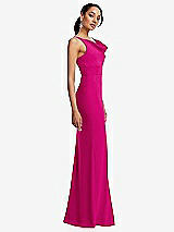 Side View Thumbnail - Think Pink Cowl-Neck Wide Strap Crepe Trumpet Gown with Front Slit