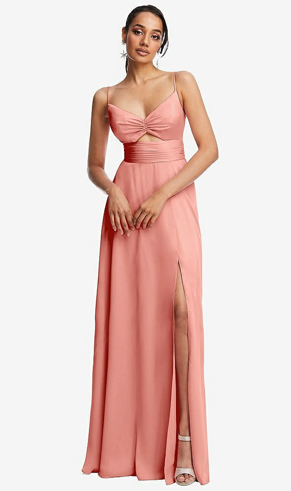 Front View - Rose - PANTONE Rose Quartz Triangle Cutout Bodice Maxi Dress with Adjustable Straps