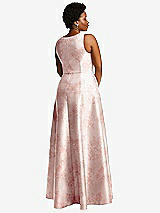 Alt View 3 Thumbnail - Bow And Blossom Print Boned Corset Closed-Back Floral Satin Gown with Full Skirt