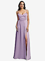 Front View Thumbnail - Pale Purple Adjustable Strap A-Line Faux Wrap Maxi Dress
