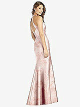 Rear View Thumbnail - Bow And Blossom Print V-Neck Halter Floral Satin Trumpet Gown with Front Slit