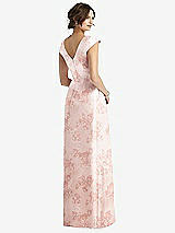 Rear View Thumbnail - Bow And Blossom Print Cap Sleeve Pleated Skirt Floral Satin Dress with Pockets
