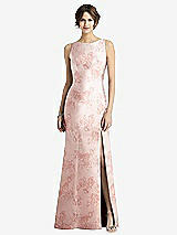 Front View Thumbnail - Bow And Blossom Print Sleeveless Floral Satin Trumpet Gown with Bow at Open-Back