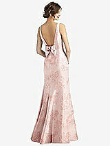 Rear View Thumbnail - Bow And Blossom Print Sleeveless Floral Satin Trumpet Gown with Bow at Open-Back