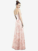 Rear View Thumbnail - Bow And Blossom Print Strapless Notch Floral Satin Gown with Pockets