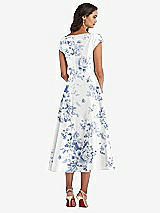 Rear View Thumbnail - Cottage Rose Larkspur Puff Cap Sleeve Full Skirt Floral Satin Midi Dress