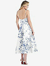 Rear View Thumbnail - Cottage Rose Larkspur Spaghetti Strap Full Skirt Floral Satin Midi Dress