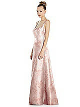 Side View Thumbnail - Bow And Blossom Print Sleeveless Square-Neck Princess Line Floral Gown with Pockets
