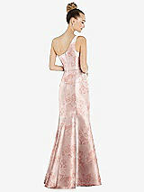 Rear View Thumbnail - Bow And Blossom Print Draped One-Shoulder Floral Satin Trumpet Gown with Front Slit