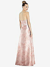 Rear View Thumbnail - Bow And Blossom Print Basque-Neck Strapless Floral Satin Gown with Mini Sash