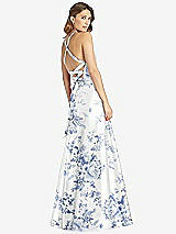 Rear View Thumbnail - Cottage Rose Larkspur Halter Lace-Up Back Floral Satin A-Line Maxi Dress