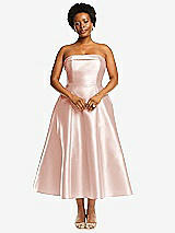 Alt View 1 Thumbnail - Blush Cuffed Strapless Satin Twill Midi Dress with Full Skirt and Pockets