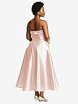 Rear View Thumbnail - Blush Cuffed Strapless Satin Twill Midi Dress with Full Skirt and Pockets