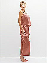 Side View Thumbnail - Desert Rose Whisper Satin Wide-Leg Lounge Pants with Pockets