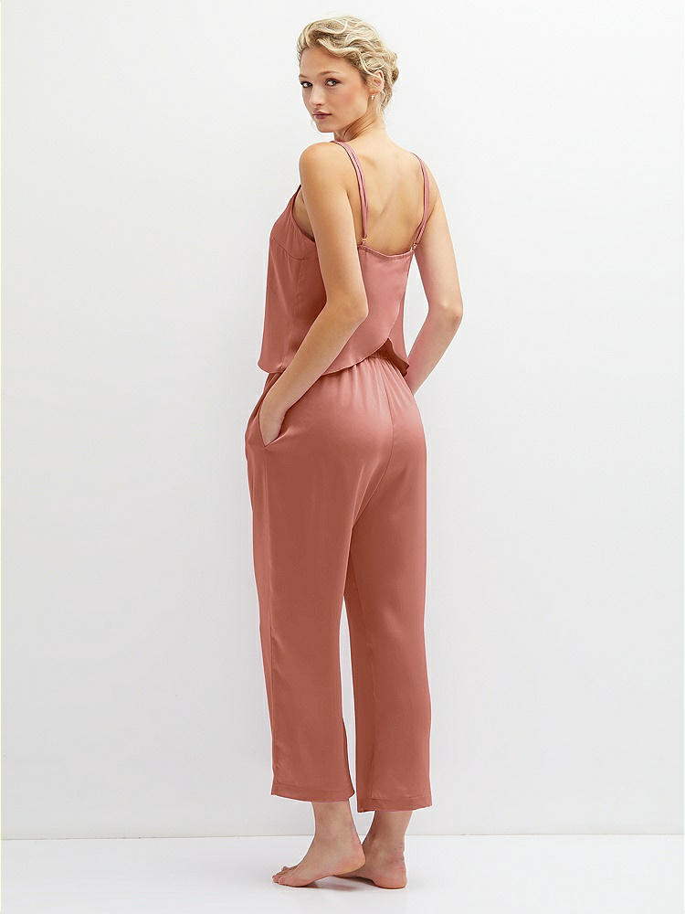 Back View - Desert Rose Whisper Satin Wide-Leg Lounge Pants with Pockets