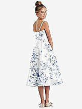 Rear View Thumbnail - Cottage Rose Larkspur Adjustable Spaghetti Strap Floral Satin Midi Junior Bridesmaid Dress