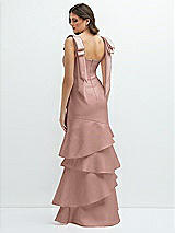 Rear View Thumbnail - Neu Nude Bow-Shoulder Satin Maxi Dress with Asymmetrical Tiered Skirt