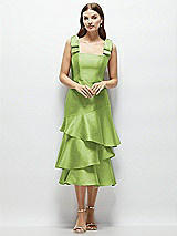 Alt View 1 Thumbnail - Mojito Bow-Shoulder Satin Midi Dress with Asymmetrical Tiered Skirt