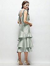 Alt View 3 Thumbnail - Willow Green Bow-Shoulder Satin Midi Dress with Asymmetrical Tiered Skirt