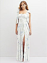 Front View Thumbnail - Bleu Garden Bow Shoulder Square Neck Chiffon Maxi Dress