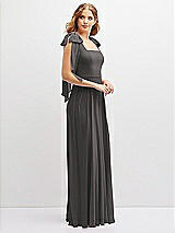 Side View Thumbnail - Caviar Gray Bow Shoulder Square Neck Chiffon Maxi Dress