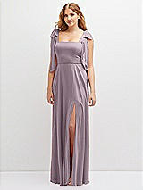 Front View Thumbnail - Lilac Dusk Bow Shoulder Square Neck Chiffon Maxi Dress