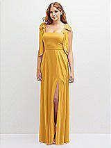 Front View Thumbnail - NYC Yellow Bow Shoulder Square Neck Chiffon Maxi Dress