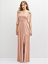 Front View Thumbnail - Pale Peach Bow Shoulder Square Neck Chiffon Maxi Dress