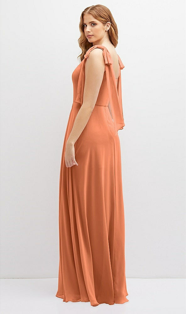 Back View - Sweet Melon Bow Shoulder Square Neck Chiffon Maxi Dress