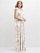 Side View Thumbnail - Blush Garden Bow Shoulder Square Neck Chiffon Maxi Dress