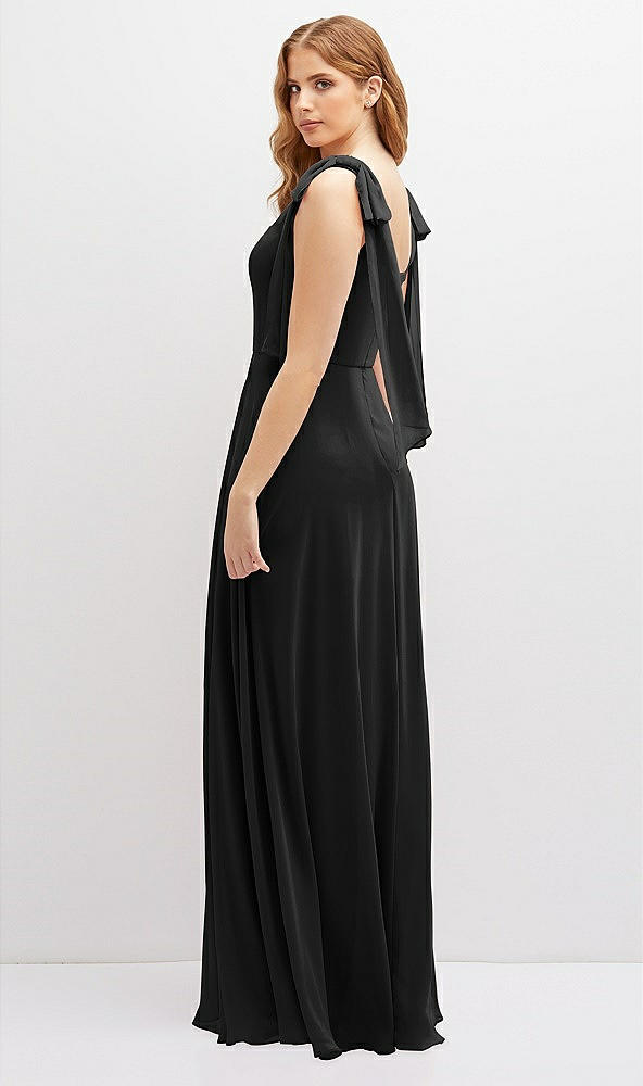 Back View - Black Bow Shoulder Square Neck Chiffon Maxi Dress