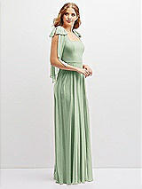 Side View Thumbnail - Celadon Bow Shoulder Square Neck Chiffon Maxi Dress