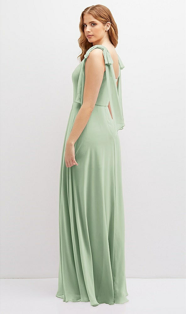 Back View - Celadon Bow Shoulder Square Neck Chiffon Maxi Dress