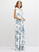 Side View Thumbnail - Cottage Rose Dusk Blue Bow Shoulder Square Neck Chiffon Maxi Dress