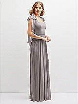 Side View Thumbnail - Cashmere Gray Bow Shoulder Square Neck Chiffon Maxi Dress