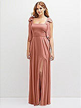 Front View Thumbnail - Desert Rose Bow Shoulder Square Neck Chiffon Maxi Dress