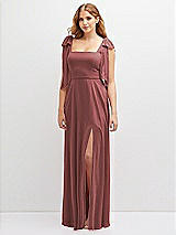 Front View Thumbnail - English Rose Bow Shoulder Square Neck Chiffon Maxi Dress