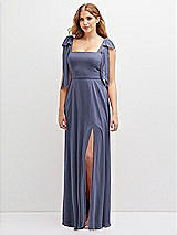 Front View Thumbnail - French Blue Bow Shoulder Square Neck Chiffon Maxi Dress