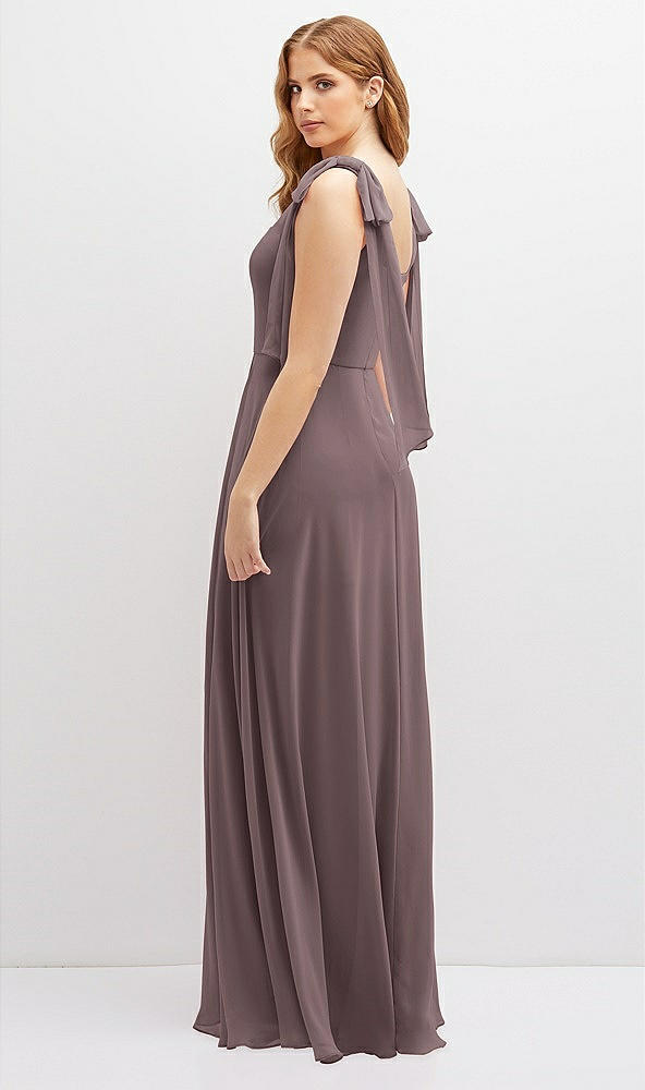 Back View - French Truffle Bow Shoulder Square Neck Chiffon Maxi Dress