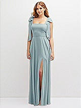 Front View Thumbnail - Morning Sky Bow Shoulder Square Neck Chiffon Maxi Dress