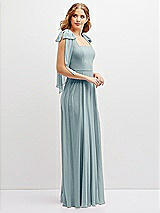 Side View Thumbnail - Morning Sky Bow Shoulder Square Neck Chiffon Maxi Dress