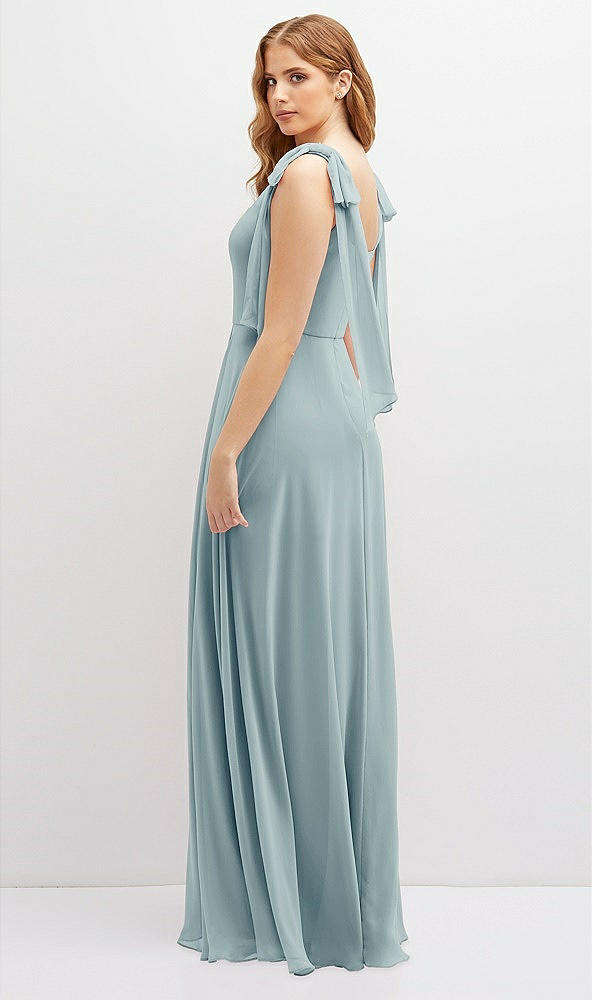 Back View - Morning Sky Bow Shoulder Square Neck Chiffon Maxi Dress