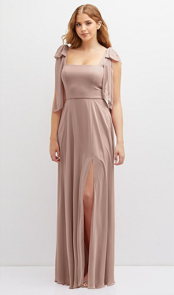 Front View - Neu Nude Bow Shoulder Square Neck Chiffon Maxi Dress