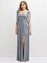 Front View Thumbnail - Platinum Bow Shoulder Square Neck Chiffon Maxi Dress