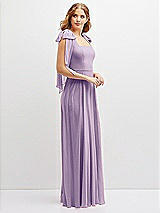 Side View Thumbnail - Pale Purple Bow Shoulder Square Neck Chiffon Maxi Dress